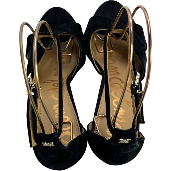 Sam Edelman Yancy Suede Ankle Strap Peep Toe Block Heel Sandals Black Womens 8.5 - Picture 10 of 16